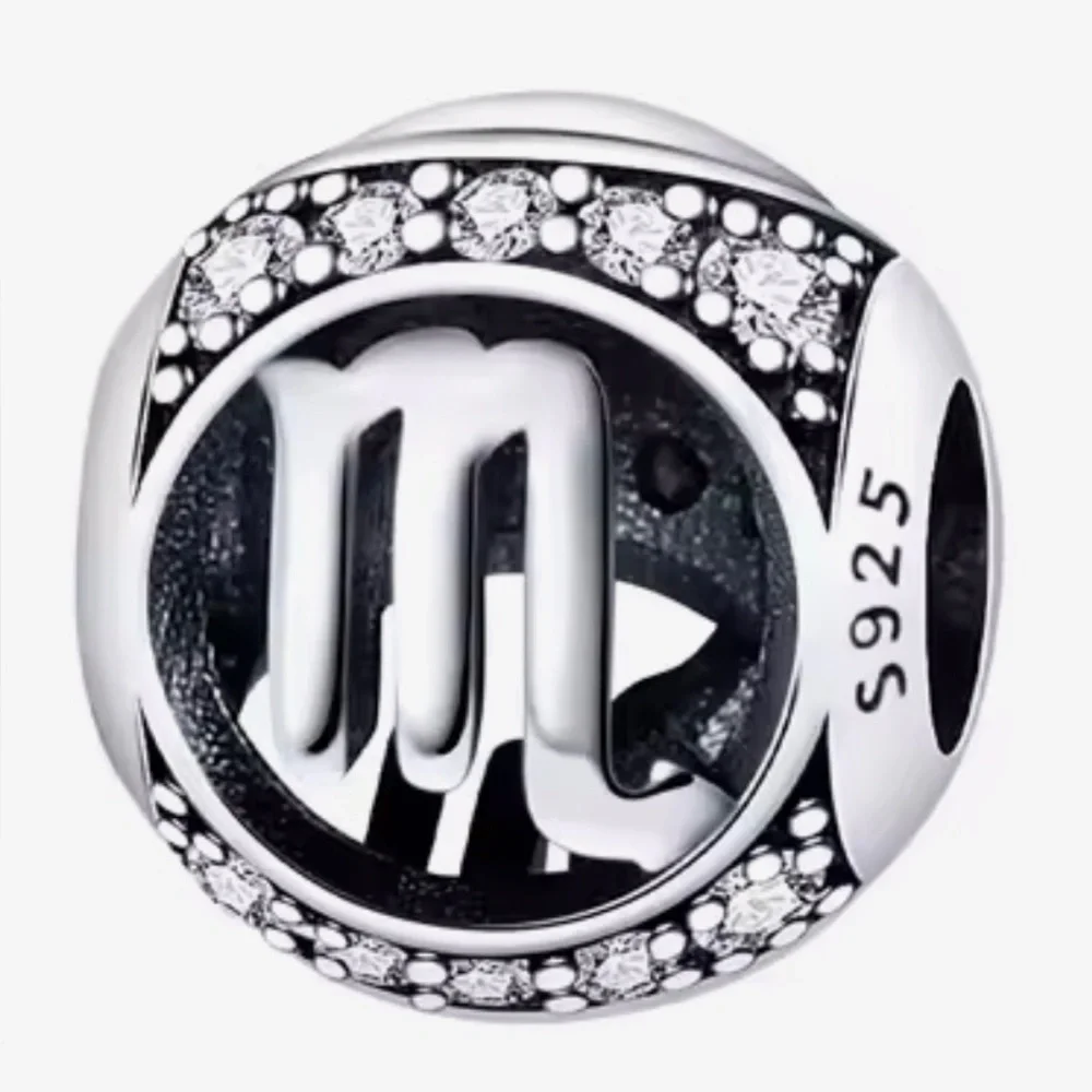 Bracelet Charm Scorpio Zodiac Sign & Rhinestones Sterling Silver
